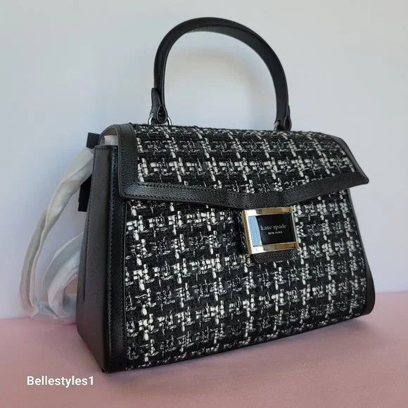 KATE SPADE Katy Tweed Medium Top Handle Bag-Black Multi - Picture 3 of 16